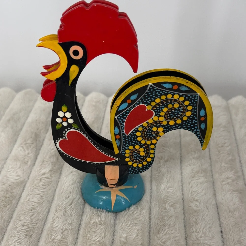 Vintage Portugal  Hand-Painted Rooster Figurine/ napkin holder